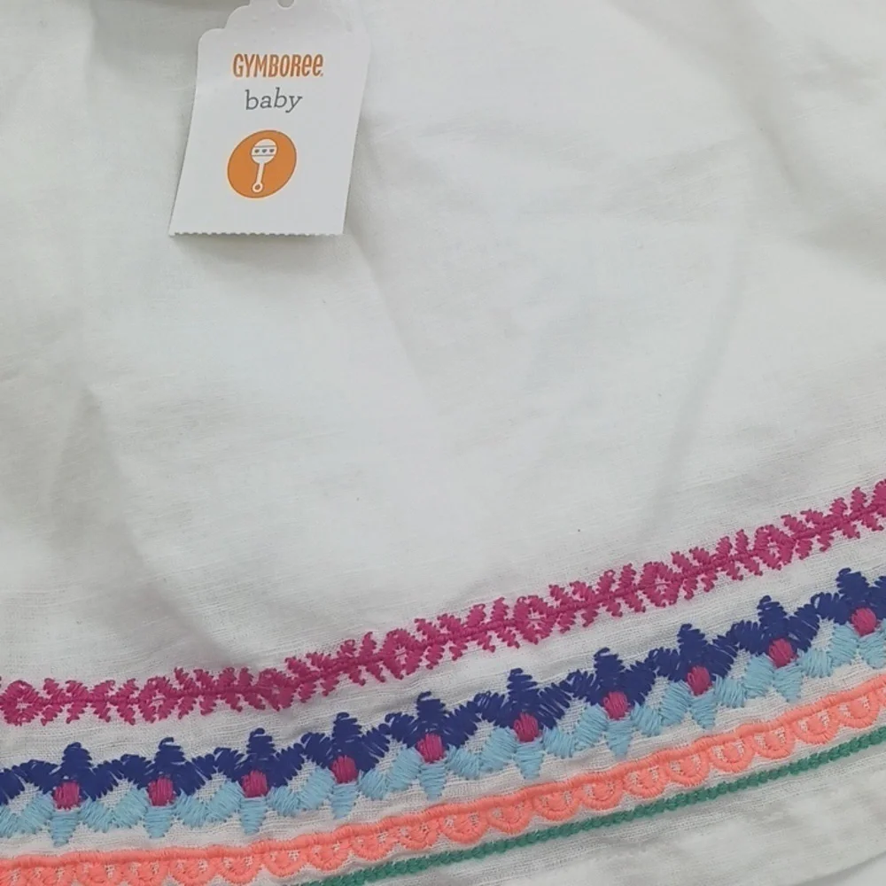 GYMBOREE Dress Boho Embroidered White Ruffle Linen Blend Girls Size 0-3 Months